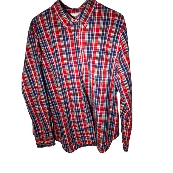 Saddlebred Red & Blue Plaid Button-Down Shirt Classic Fit XL Long Sleeve - Picture 4 of 9